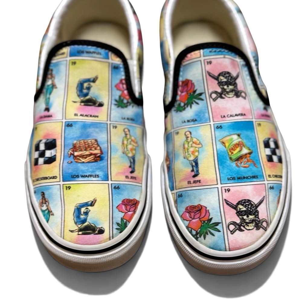 Vans Classic Slip On Loteria Don Clemente Women 6.5 Mexican Bingo Sneakers Print